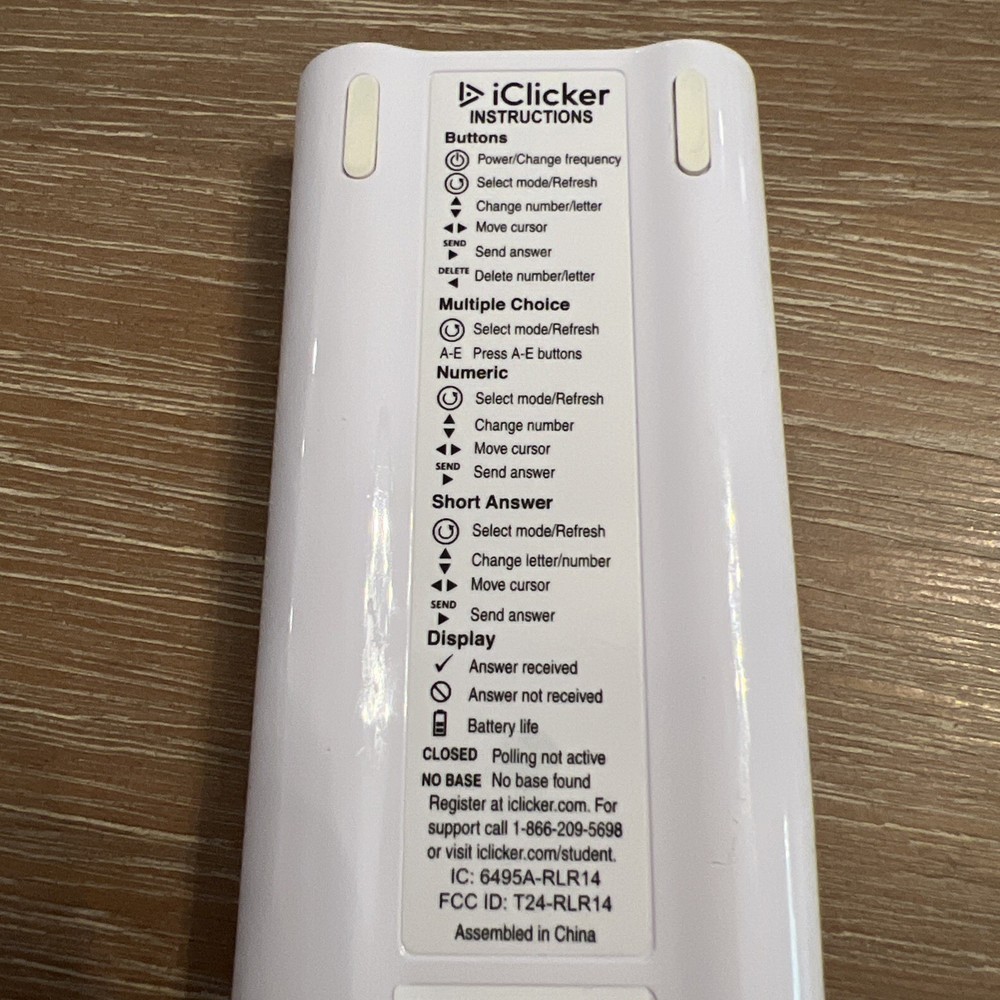 iClicker 2 Student Remote Classroom Response Control Powers On/Not Tested