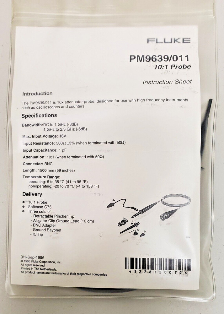 Fluke PM9639/011  10:1 Attenuator Probe