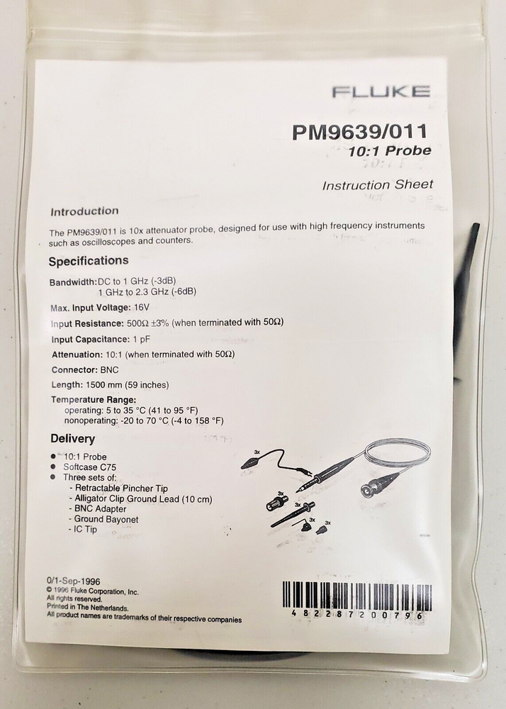 Fluke PM9639/011 10:1 Attenuator Probe