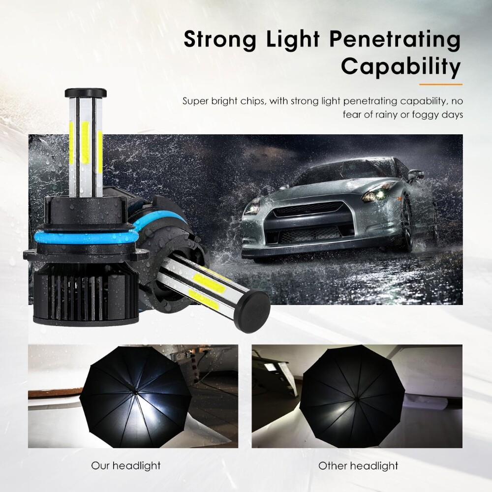 6-side 9007 HB5 LED Headlight Bulbs Conversion Kits High Low Beam 6500K White 2x