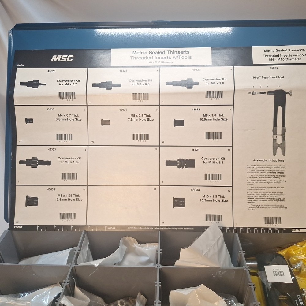 59172B-MSC, M4-M10 Metric Sealed Thinserts Threaded Inserts w/Tool 45045
