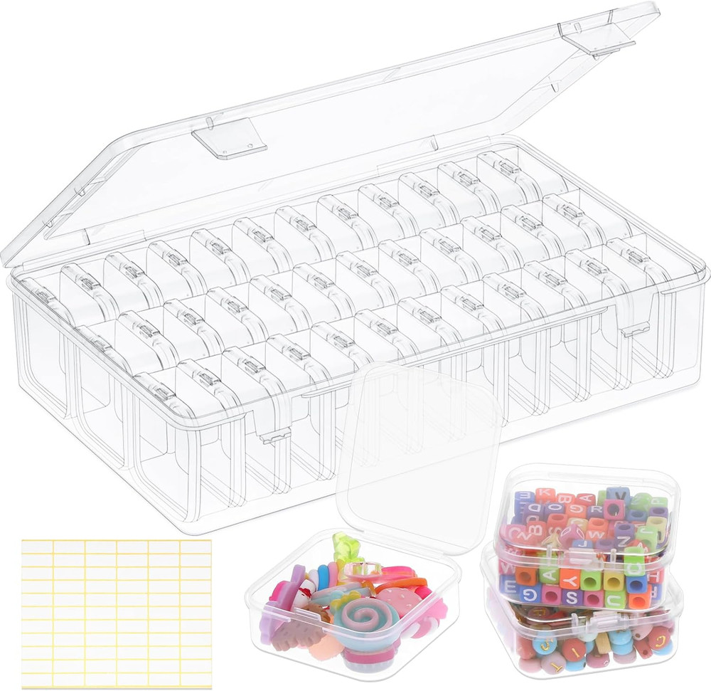 Bead Organizer Box, 36Pcs Small Clear Plastic Bead Storage, Mini Craft Storage C