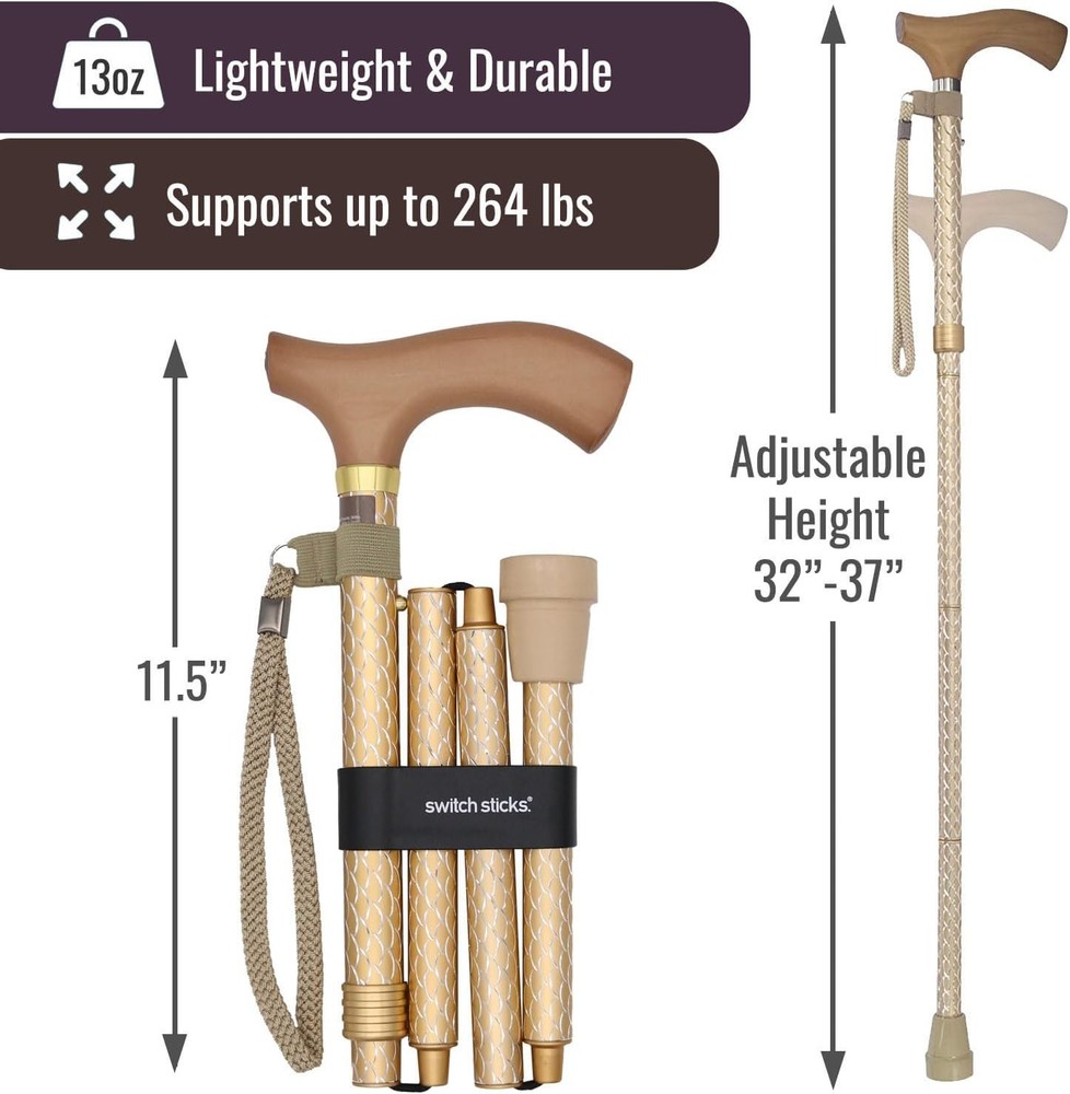Stylish Adjustable Folding Walking Cane - 32-37" - Lightweight & Durable