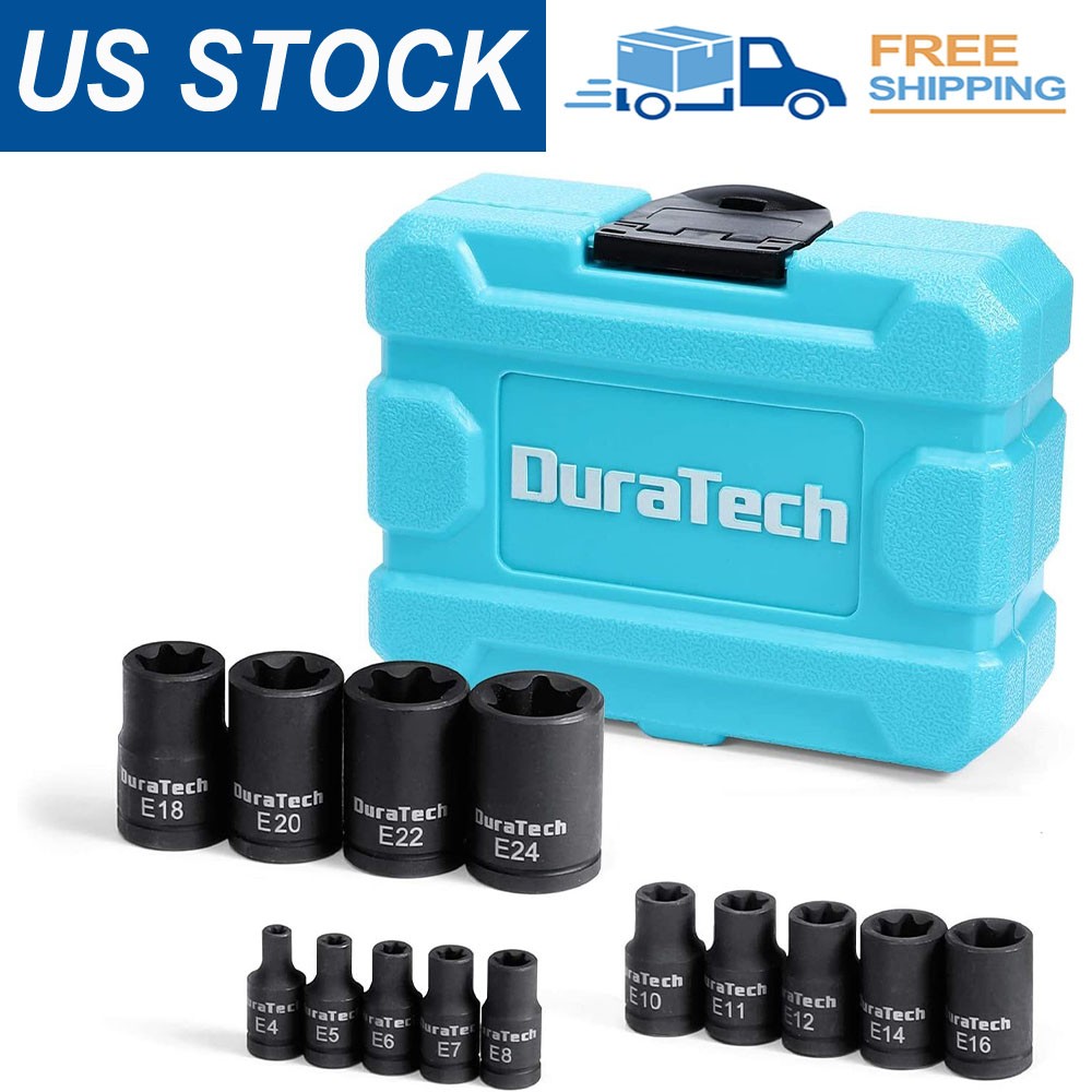 DURATECH 14PC Female E-Torx Torque Socket Star Impact Socket E4-E24 1/4"-1/2" Dr