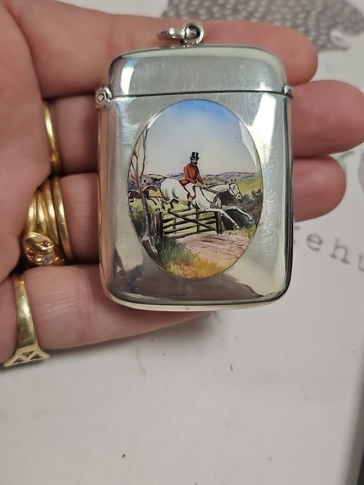 Enamel Antique Silver Vesta Case