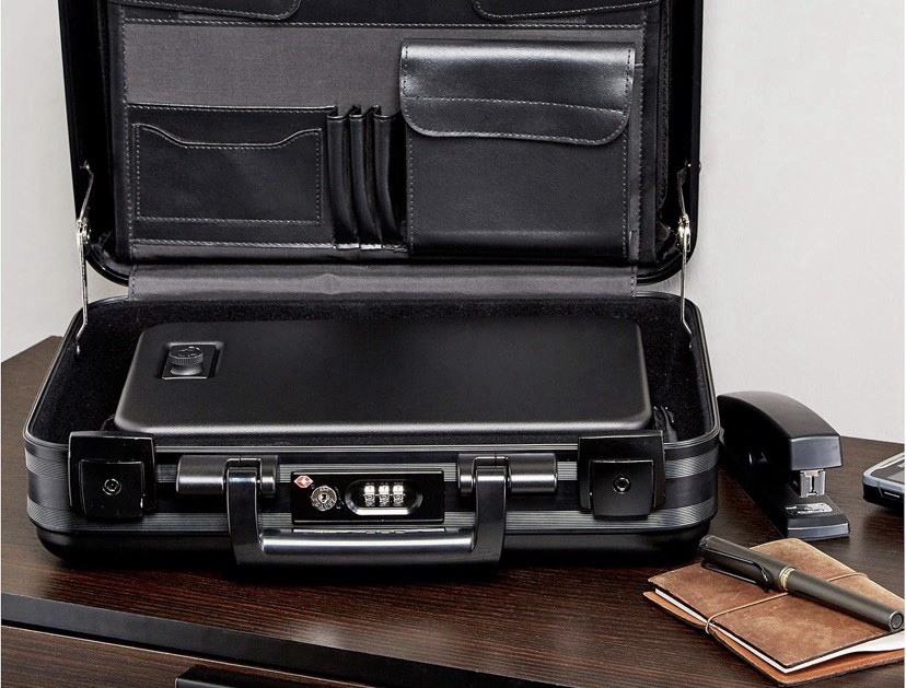 Amazon Basics Portable Security Case Lock Box Safe, XL Lock Box with Code