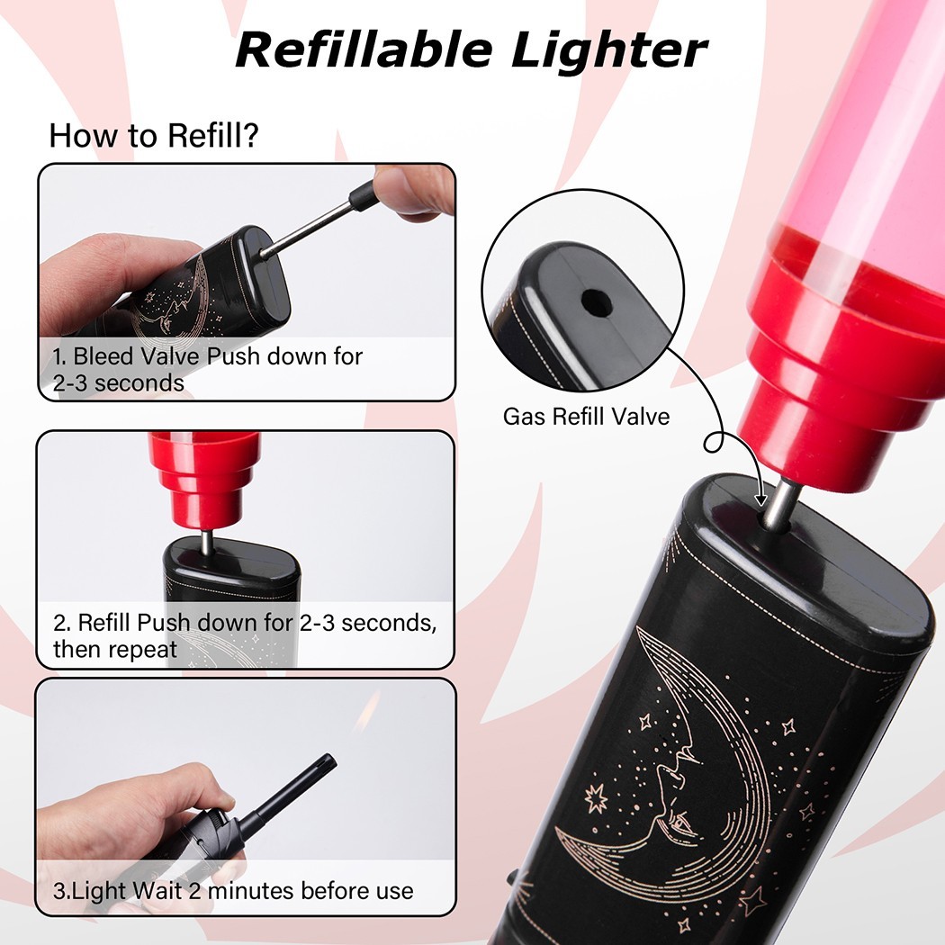 (Butane Included) 6PCS Multipurpose Candle Lighter Refillable Long Wand Lighters