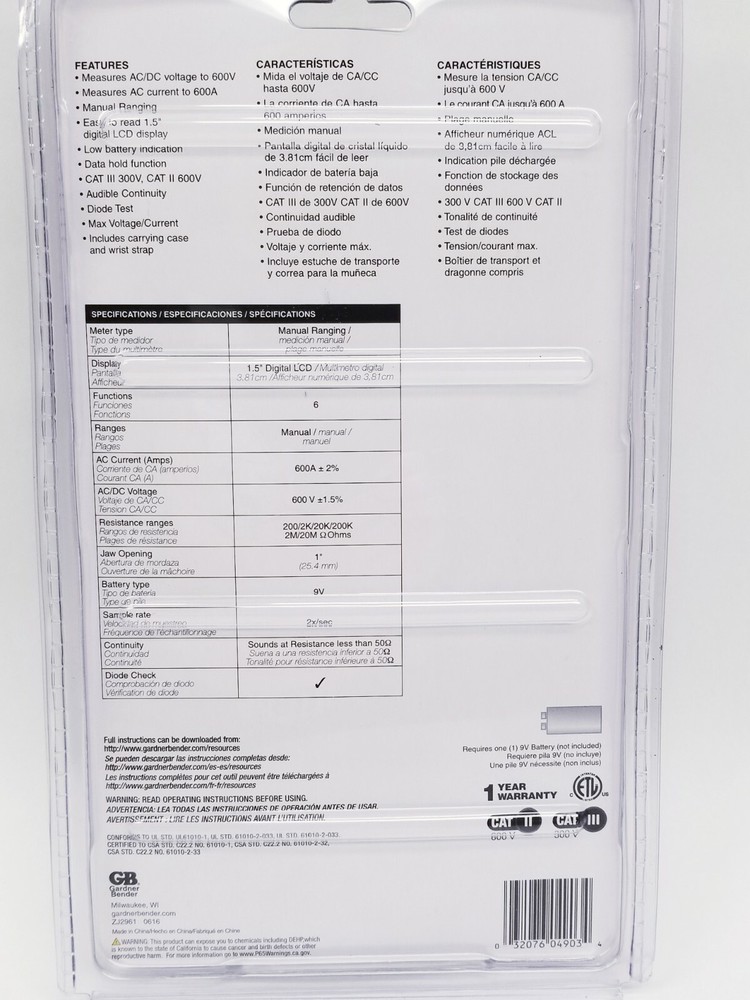Gardner Bender GCM-221 Digital Clamp Meter