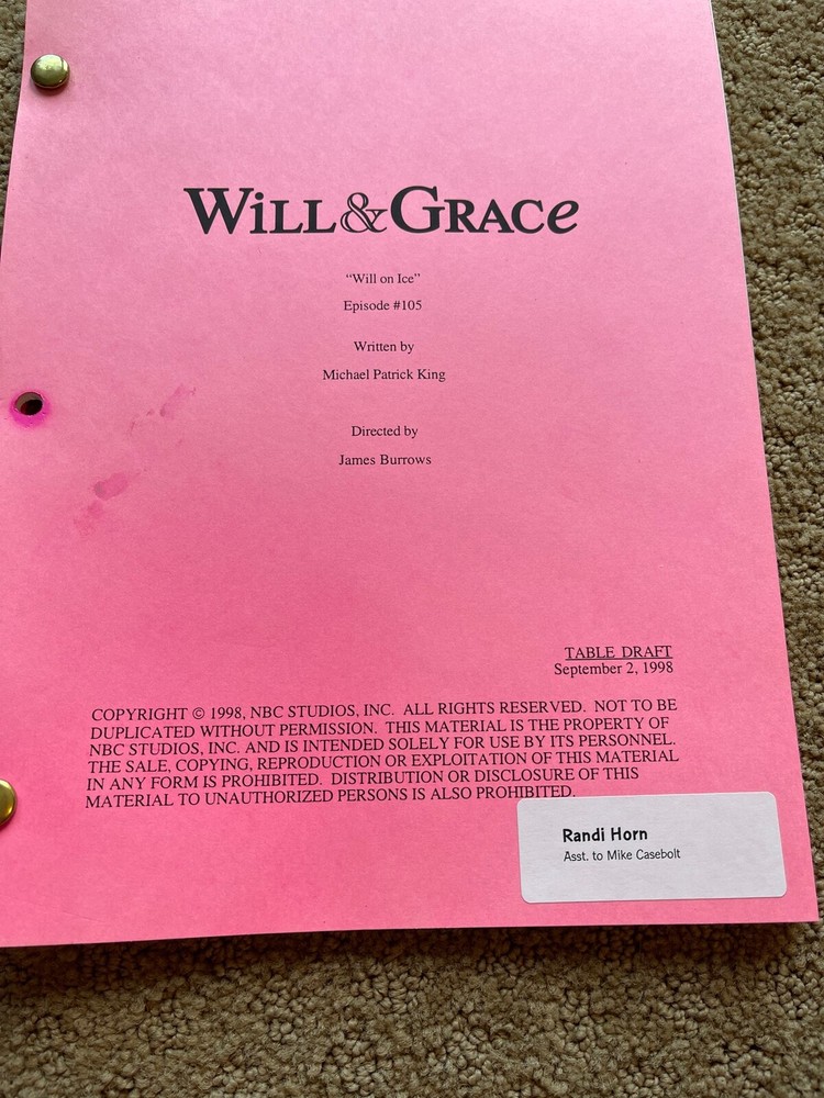 WILL & GRACE  TV SERIES SHOW SCRIPT WILL ON ICE TABLE DRAFT