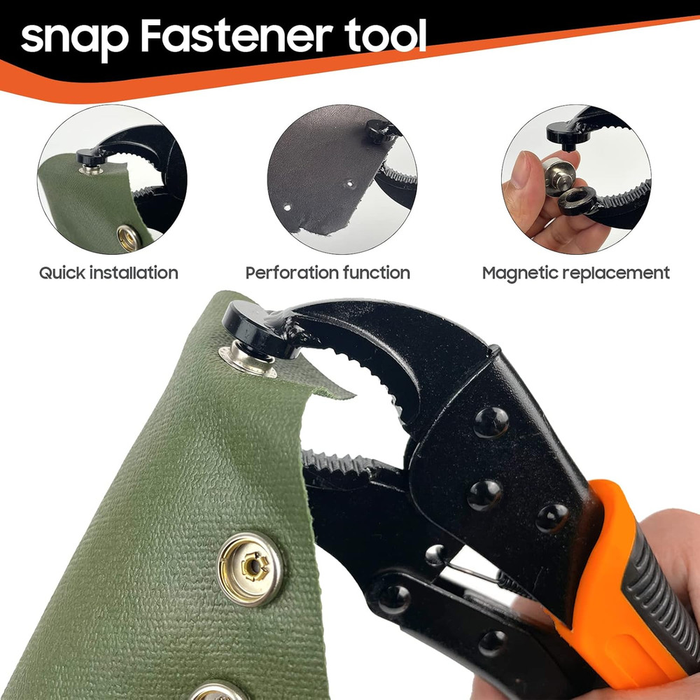 Heavy Duty Snap Fastener Tool Kit, Punching Function, Snap Button Tool with Adju