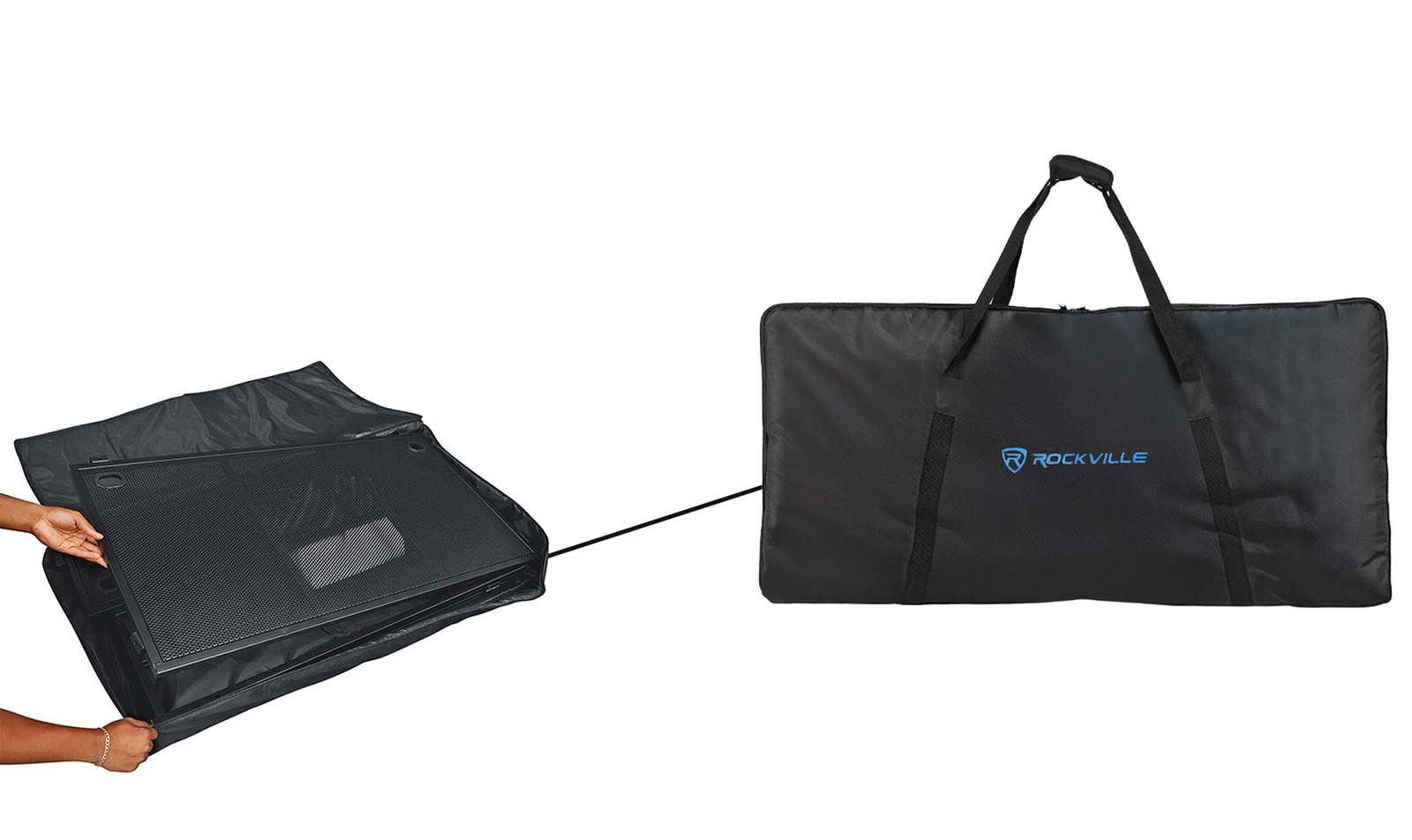 Rockville ROCKBOOTH TV DJ Booth Table Facade w/ 70" TV Mount Stand+Travel Bag