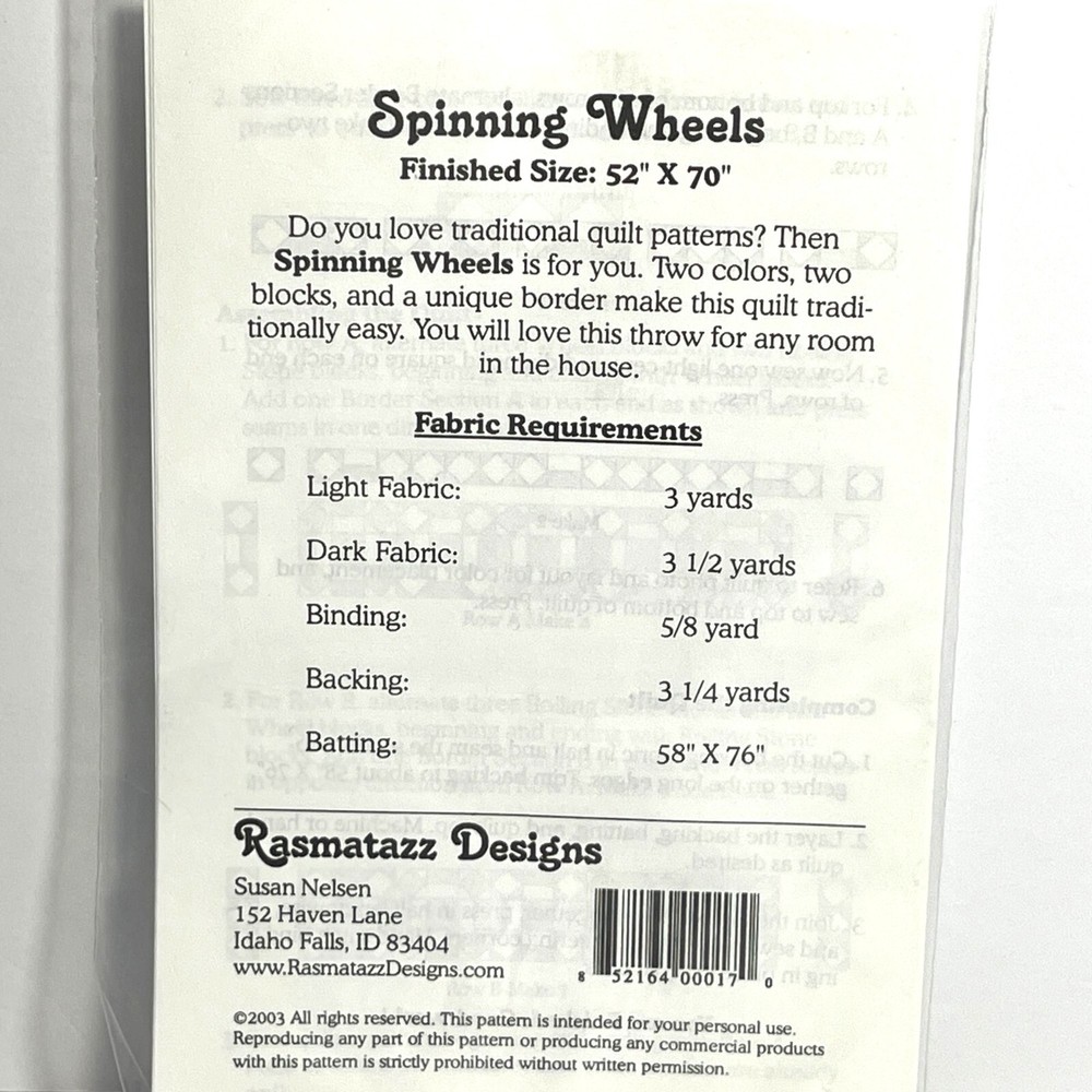 Rasmtazz Designs Spinning Wheels Quilt Pattern