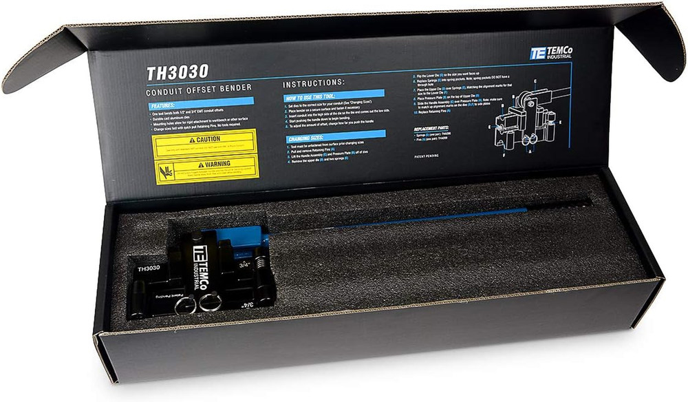 Temco TH3030 Dual Size Conduit Offset Bender 2 in 1 - Both ½“& ¾” EMT