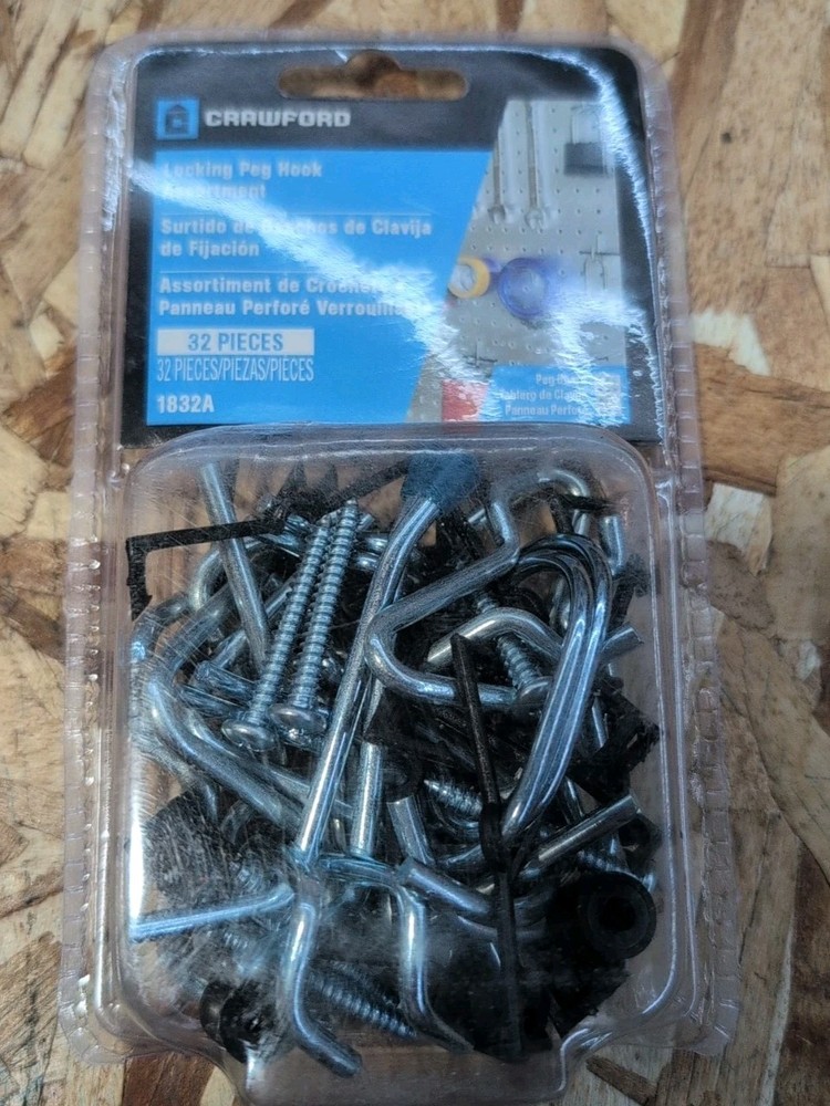 Crawford 32-Piece Locking Peg Hook Assortment #1832A - New Sealed!