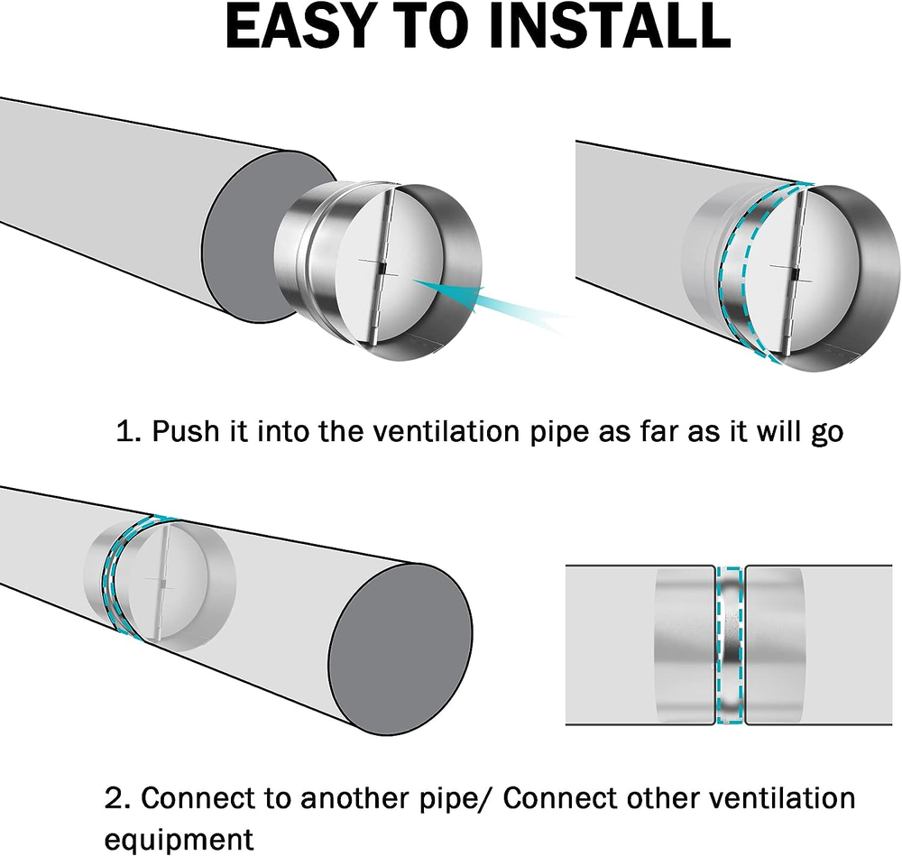 4 Inch Draft Blocker Backdraft Damper Duct Draft Stopper One-Way Airflow Ducting