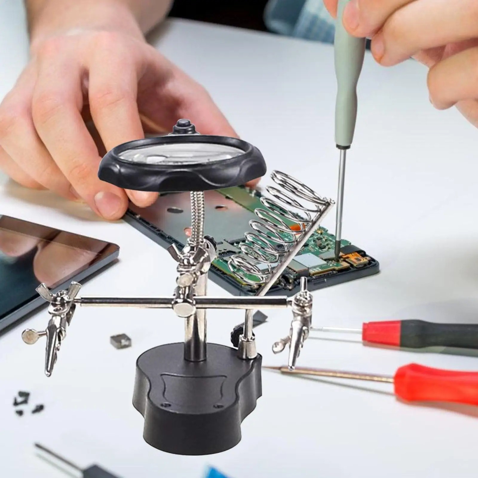 Third Hand Soldering Solder Iron Stand Holder Magnifier Helping Station Tool