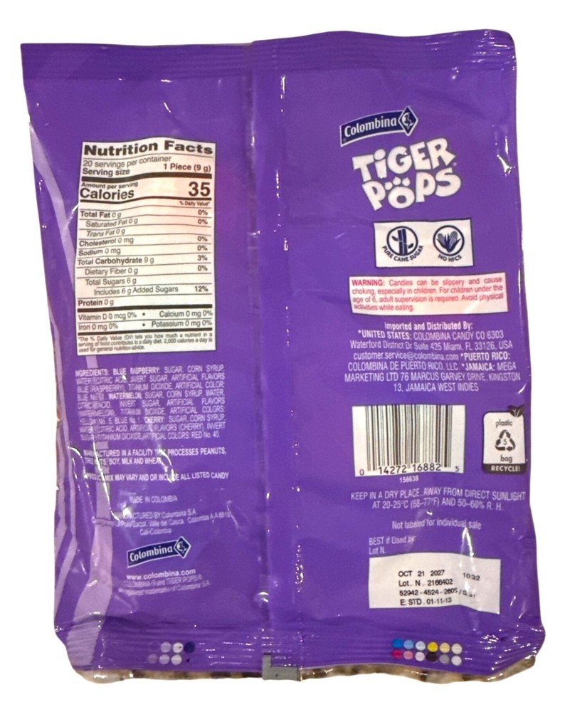 2pc set 6.3oz/20ct per Bag TIGER POPS Easter Pops Candy Cherry + Blue Raspberry+