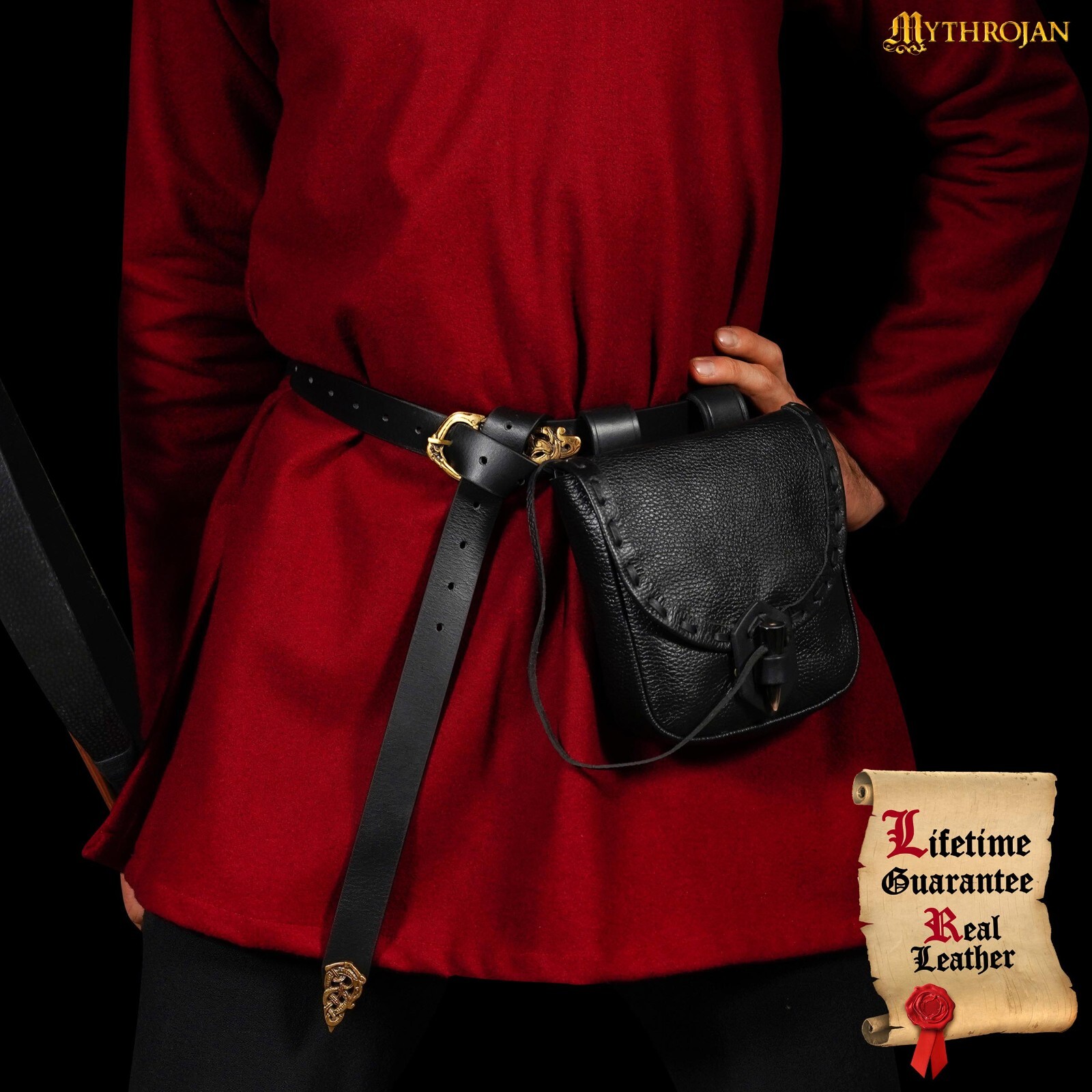 Medieval Leather Belt Pouch Renaissance Waist Pouch Costume Accessory - Black