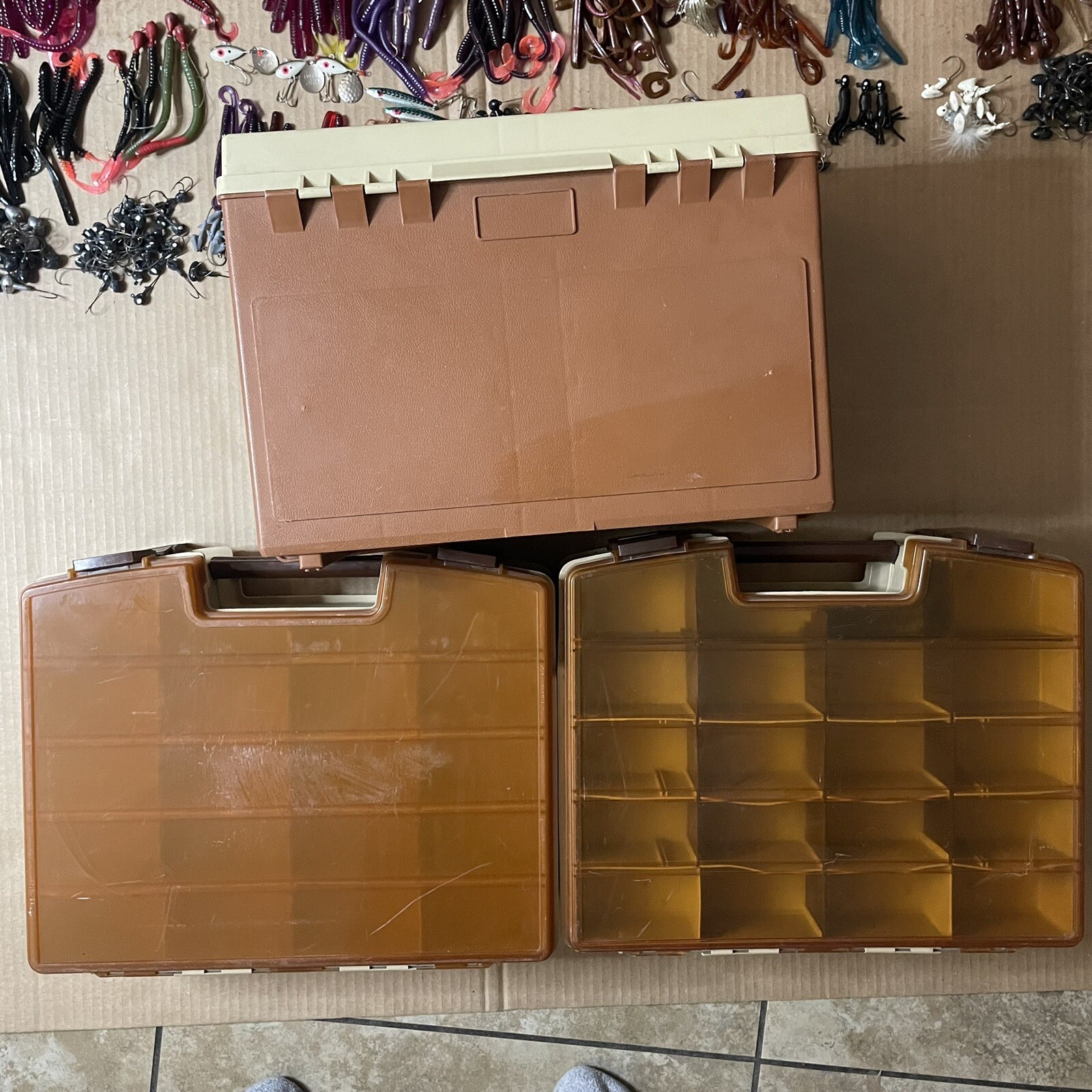 Vintage Fishing Lot Jig Heads Spoons 3 Tackle Boxes Plano Fenwick 100s Of Pcs