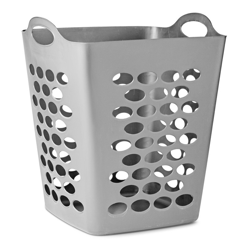Flexible Square Laundry Hamper W/ Handles Breathable Lightweight Storage Silver