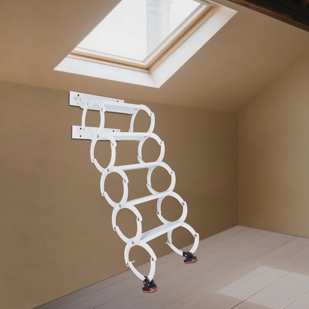 NEW Wall Mounted Attic Ladder Pull Down Telescoping Step Ladder 5 Steps Ladder
