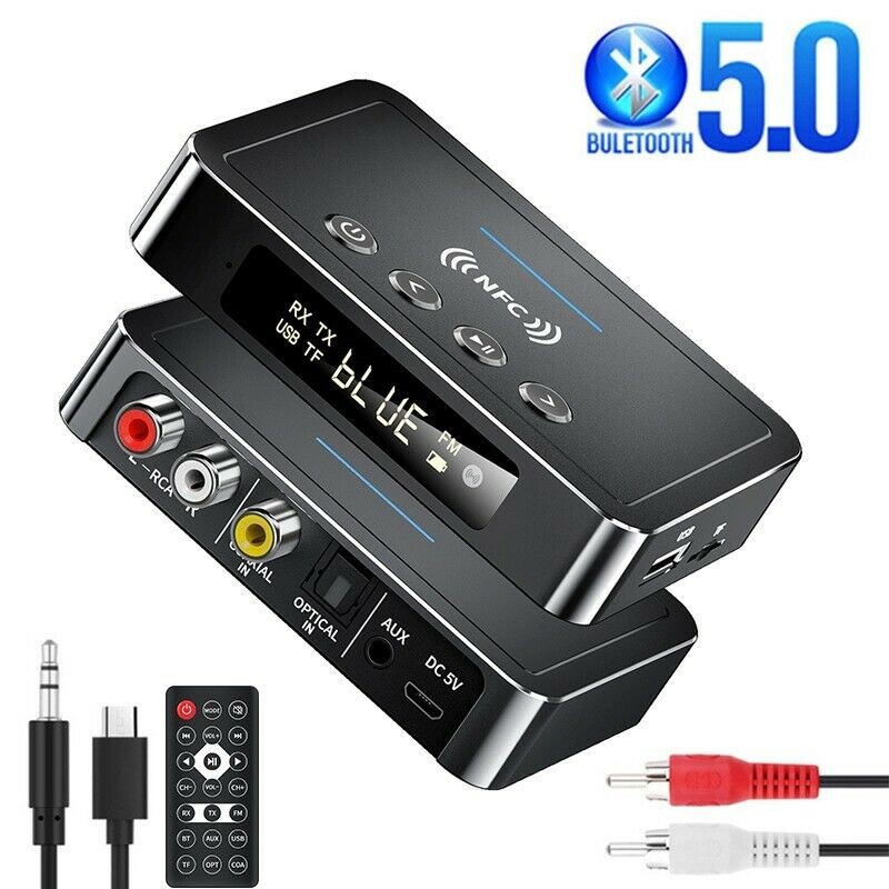Bluetooth 5.0 Receiver Transmitter Stereo AUX 3.5mm Jack RCA NFC Audio Adapter