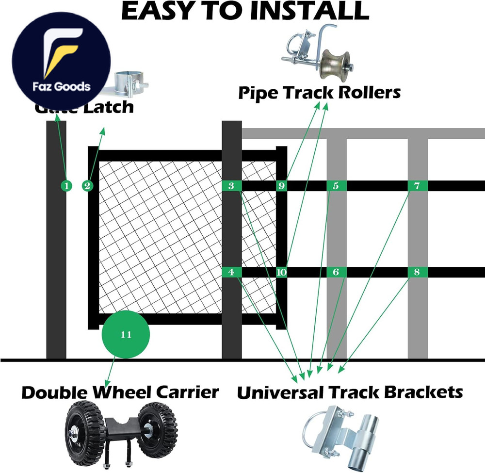 6" Wheels Rolling Gate Hardware Kit for Chain Link Gate Sliding Gate Hardware