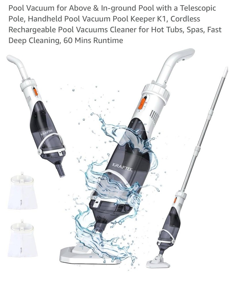 KRAFTEK Handheld Pool Vacuum – Rechargeable Cordless Cleaner, Powerful Suction,
