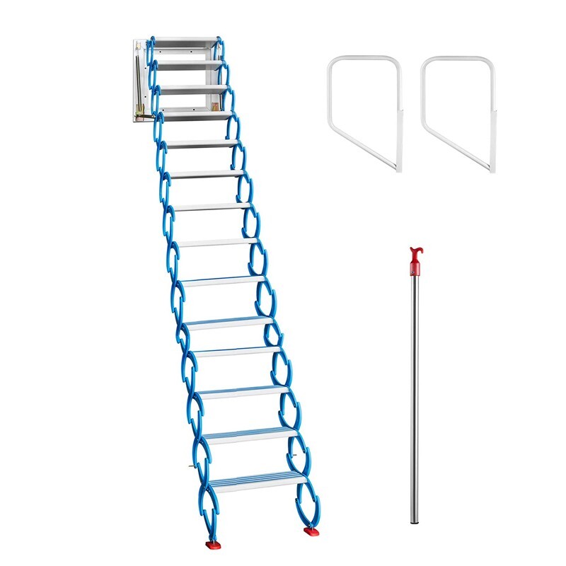 Wall Mounted Folding Ladder Attic Steps Pull Down Folding Stairs 14 Steps Telesc