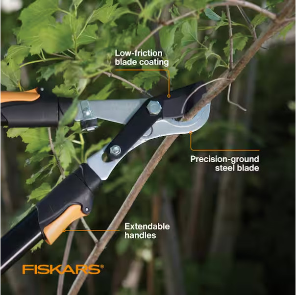 FISKARS Steel Blade Power-Lever Bypass Lopper Extendable Handles Pruning Tool