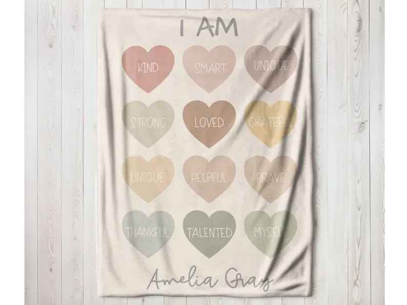 Childs Personalized Affirmation Blanket Custom Name Kids Throw