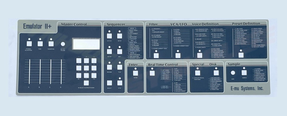WORLD'S FIRST E-mu Emulator II+ Replacement Main Control Panel Overlay MINT+NEW