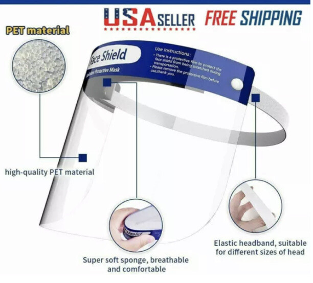 10pack Clear Re-Useable Face Shields. Comfortable, Light Weight Brand New!