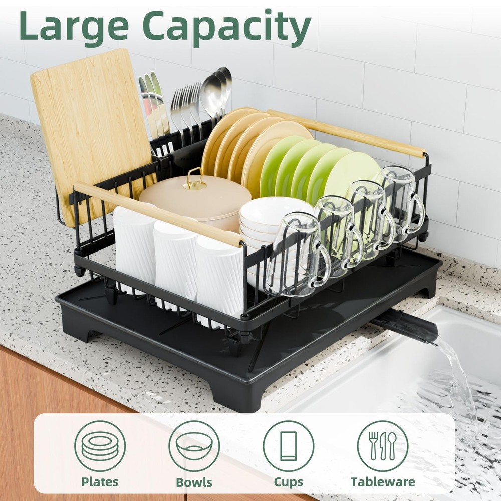 Dish Drying Rack, Drying Rack with Automatic Drainboard, Dish Racks for Kitch...
