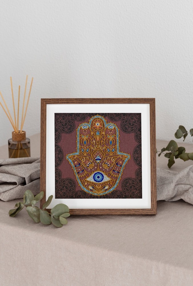 DIY Bead Embroidery Kit "Golden Hamsa" Beaded stitching needlepoint beadwork