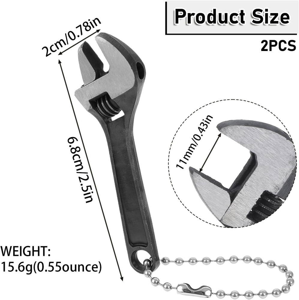 2 Pcs 2.5" Mini Adjustable Crescent Wrench Set, Locking Keychain Wrench for Repa