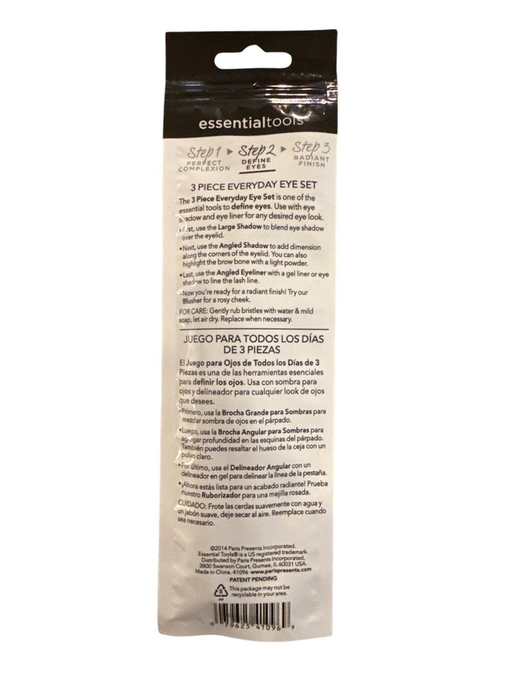 3pc Set ESSENTIAL TOOLS Everyday Eye Makeup Brushes Eyeshadow + Angled Eyeliner