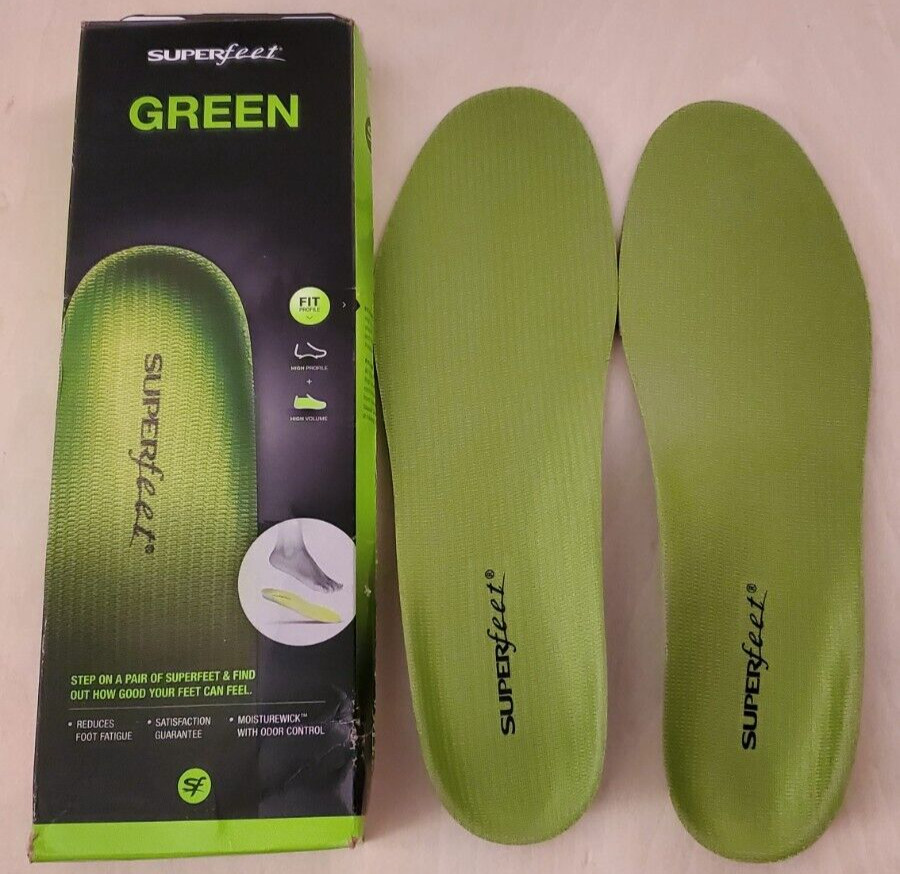 Superfeet Green Insoles Orthotic Arch Support Size F Men's 11-13 Womens 12.5+ US