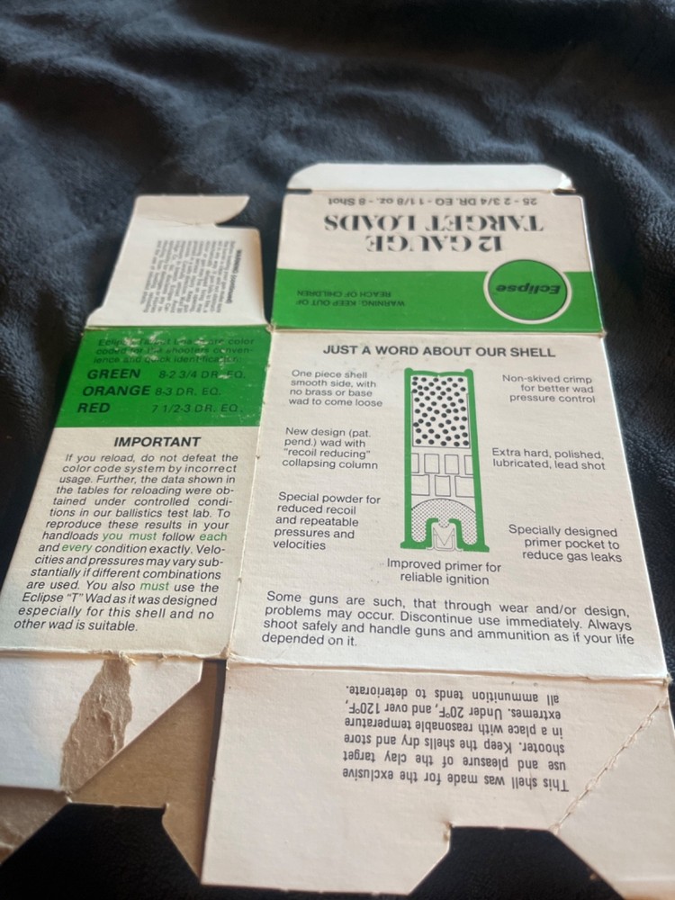 4 Eclipse 12ga. target loads empty shotgun shell boxes