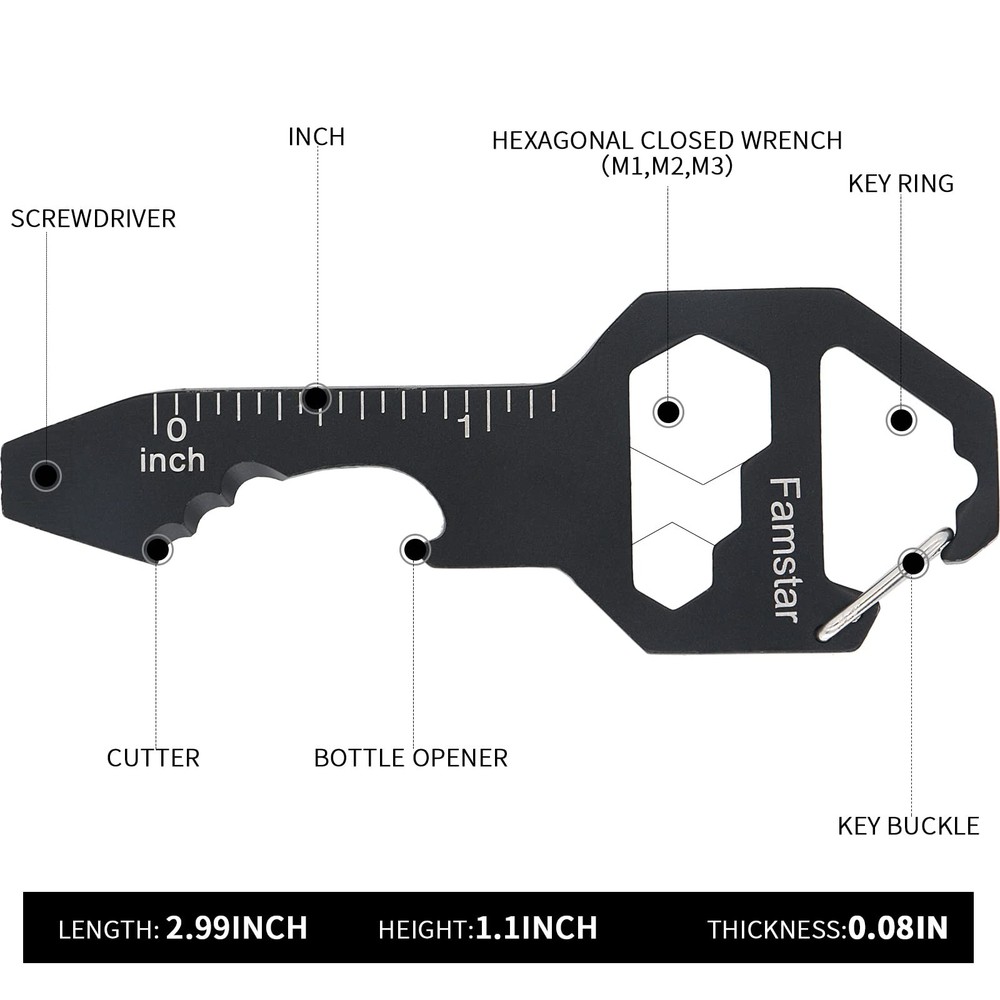 Keychain Multi-tool 3Pack Metal Pocket Tool Portable No rust Black