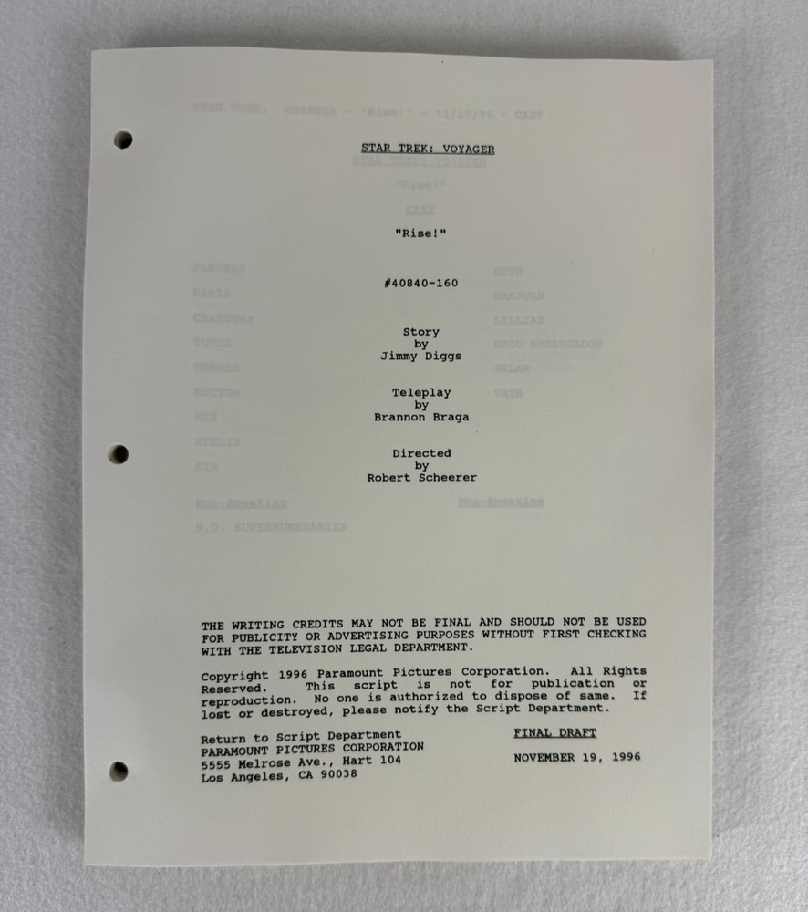 Star Trek Voyager Rise! Final Draft Script (11/19/1996)