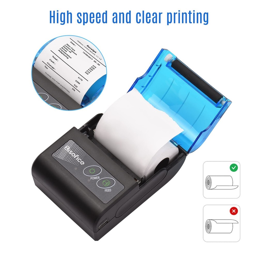 Receipt Printer, Portable Mini Thermal Receipt Printer 2 inch Wireless BT USB...