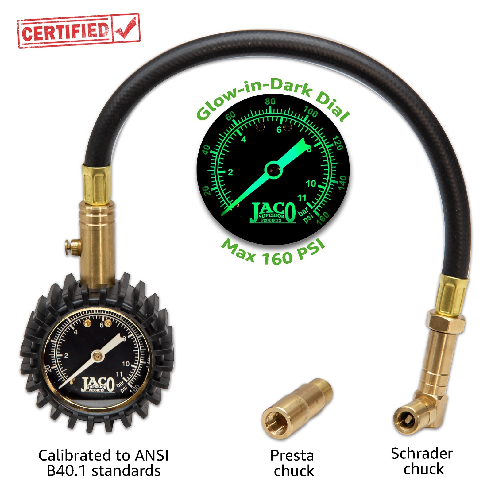 JACO BikePro Presta Tire Pressure Gauge 160 PSI