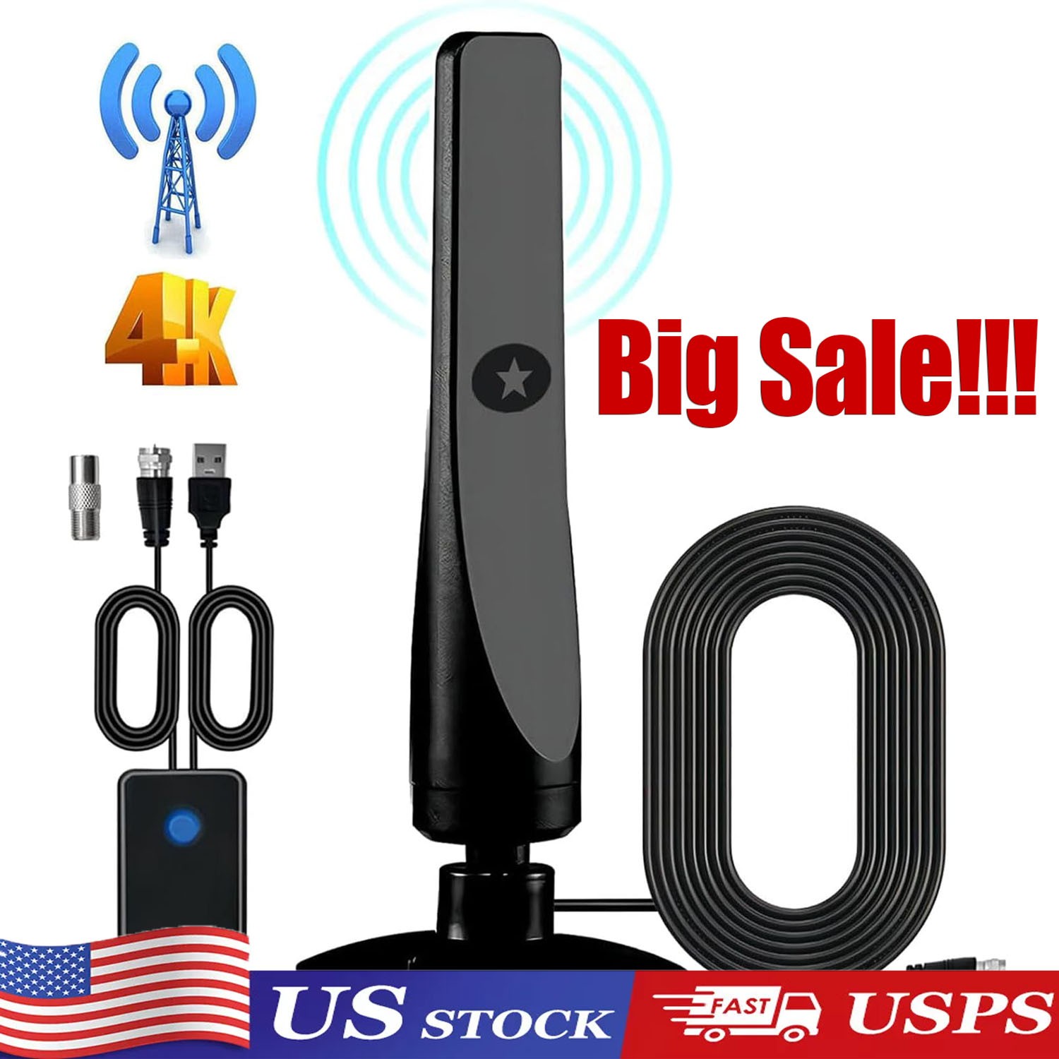 4K Rewave Antena, TV Antenna, Suction Cup TV Antenna Plug Play 3m Cable 2025