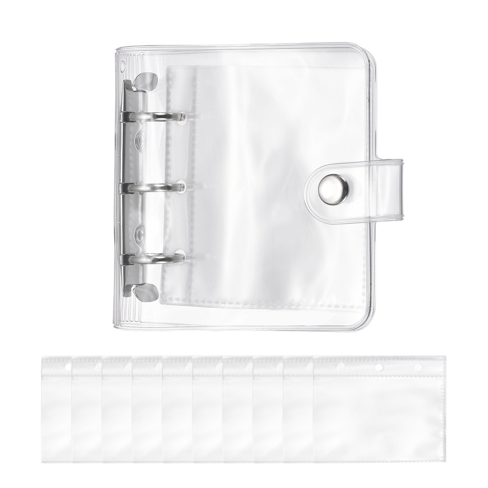 A8 Mini 3-Ring Binder Cover, Clear PP Notebook Binder with Inner Pockets, Silver