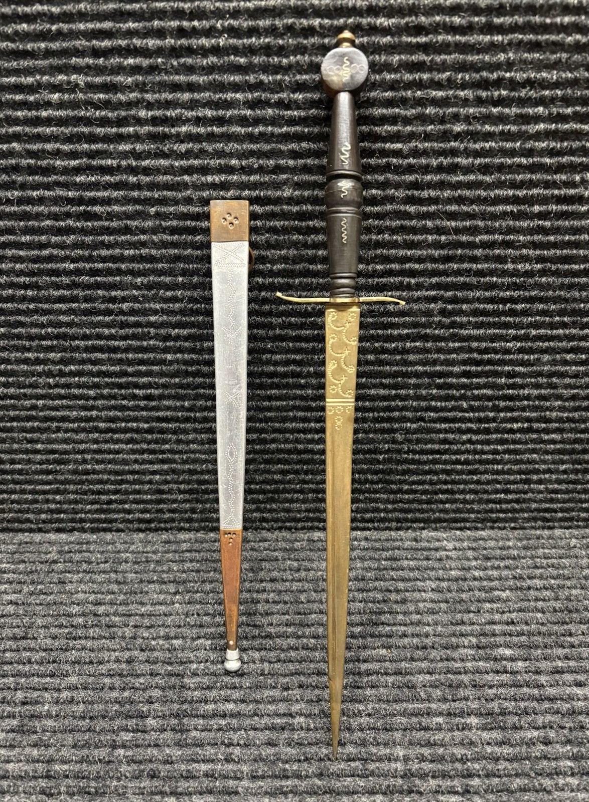 Vintage Luzon Philippine Dagger Engraved Brass Blade Scabbard Tourist Souvenir