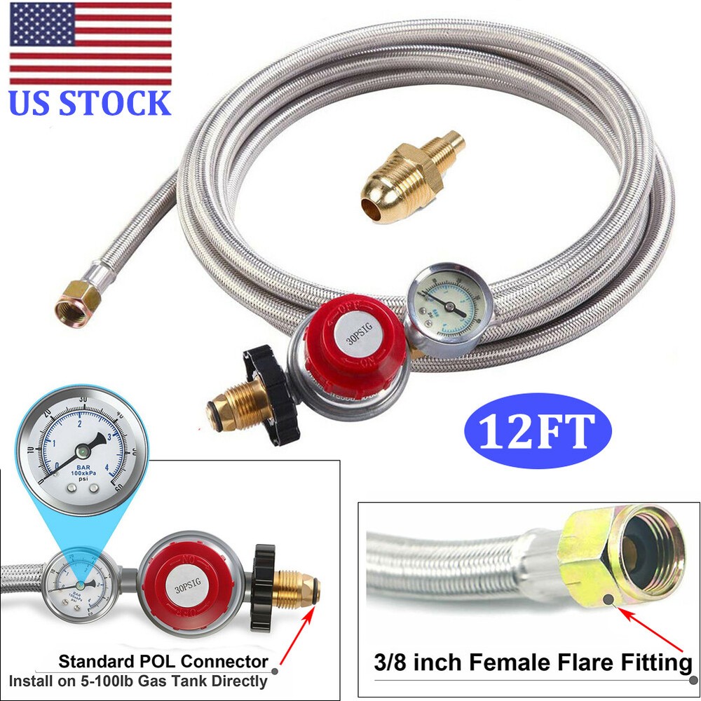 12 ft High Pressure Adjustable Propane Gas Regulator with Braided Hose Indicator