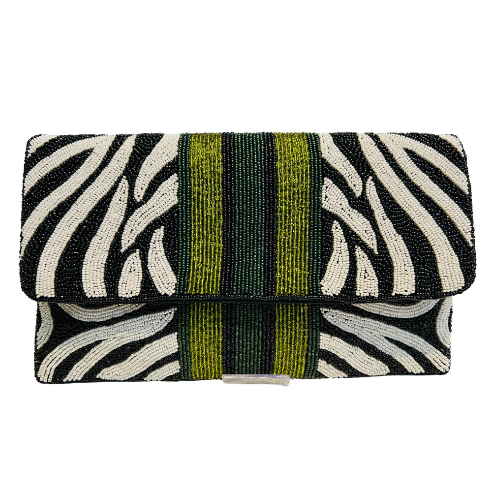 Hand-Beaded Zebra Pattern Evening Bag Clutch for Weddings