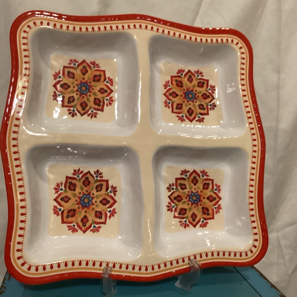 Floral Burst Melamine Square Divided  Serving Platter