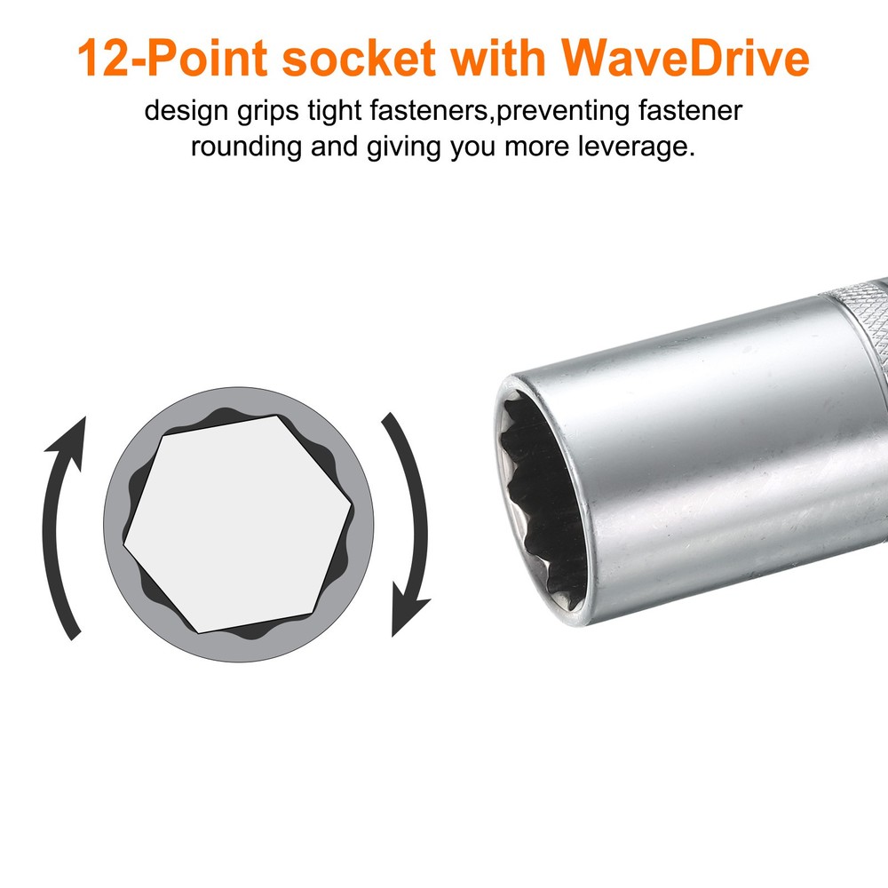 1/2" Drive by 12mm 12-Point Deep Socket 78mm Length Metric Spline Socket